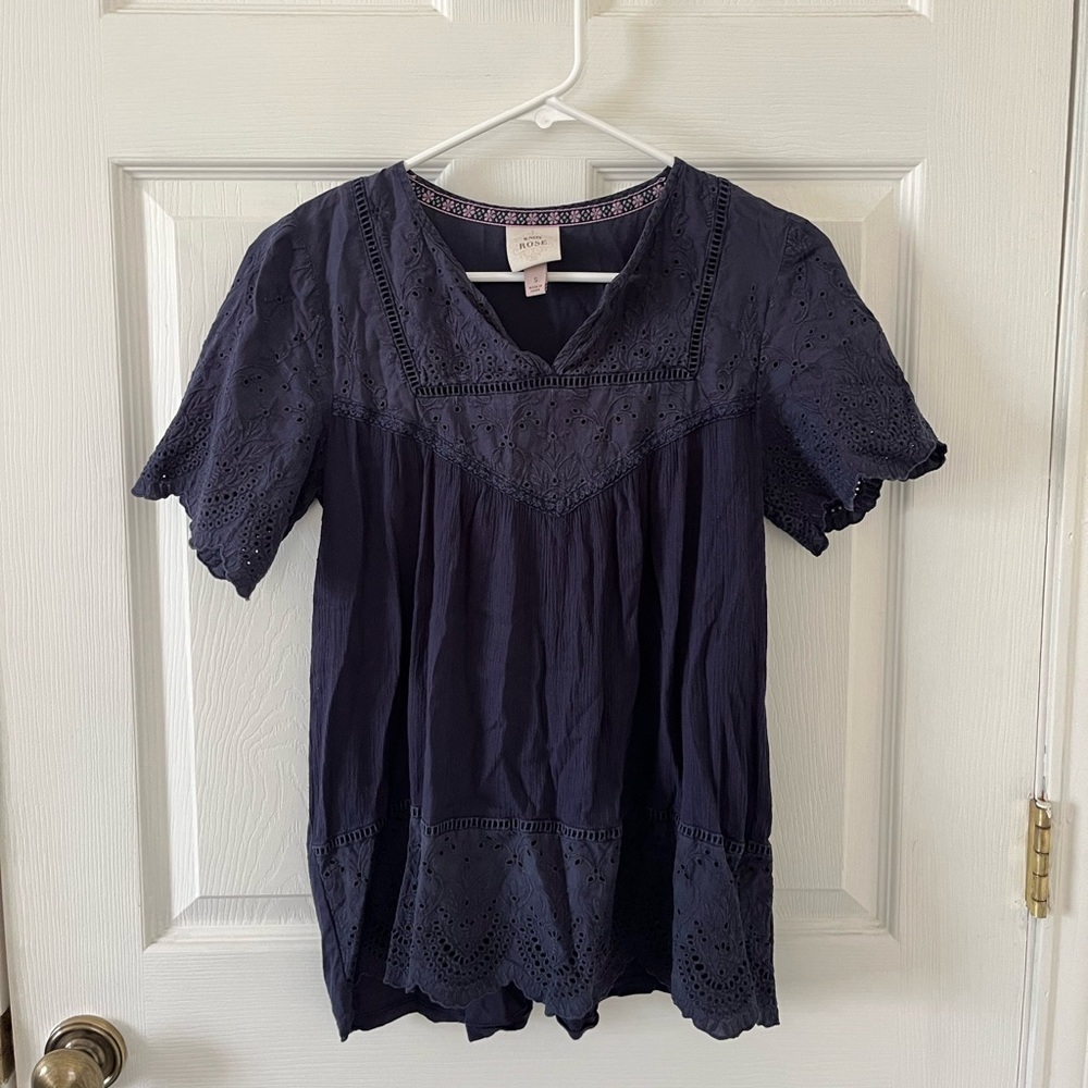 Knox Rose Navy Eyelet Lace Top